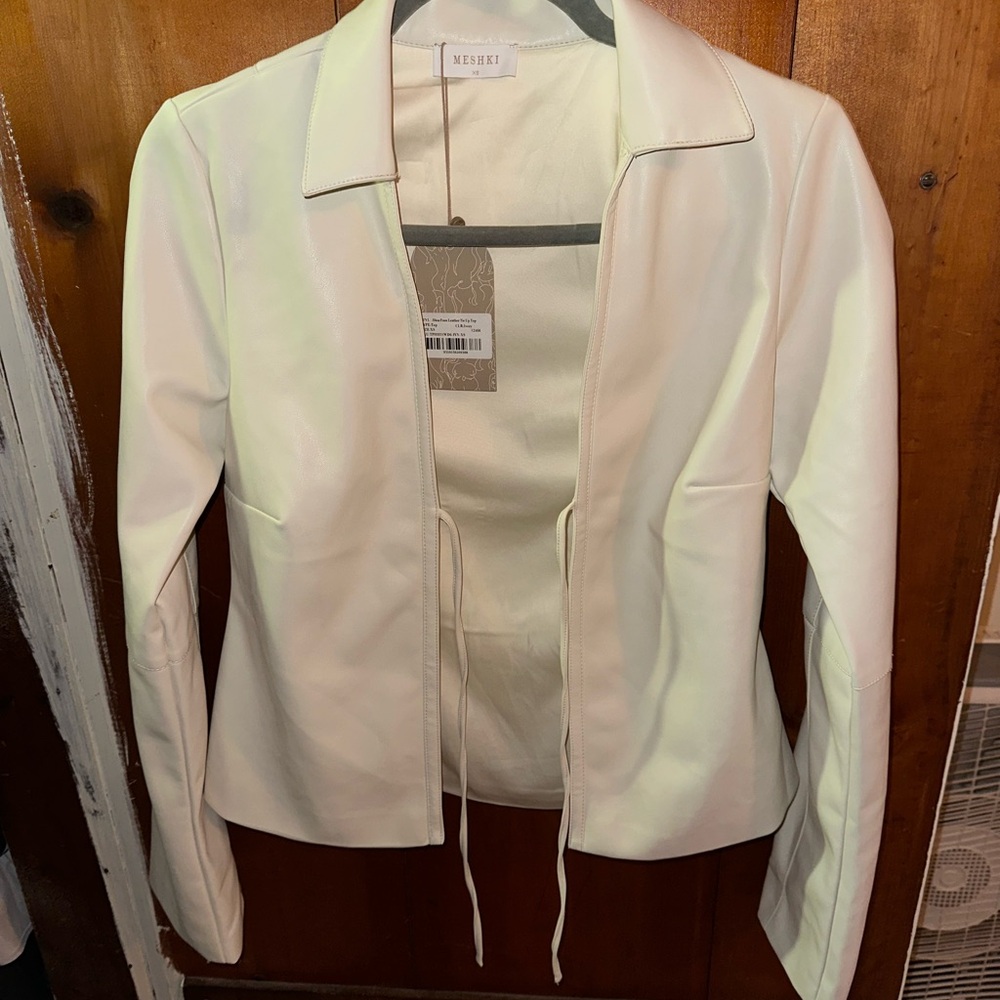 Meshki Ivory Faux Leather Tie-Up Top